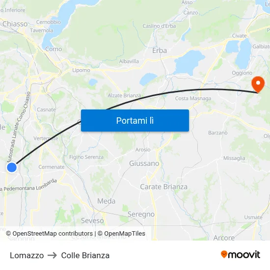 Lomazzo to Colle Brianza map