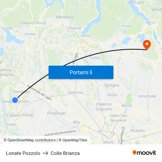 Lonate Pozzolo to Colle Brianza map