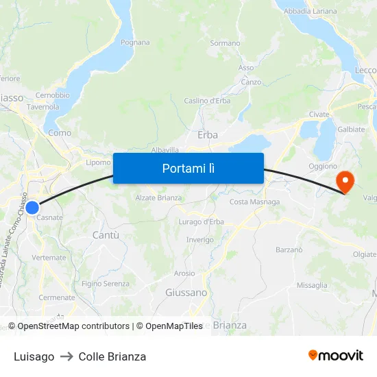 Luisago to Colle Brianza map