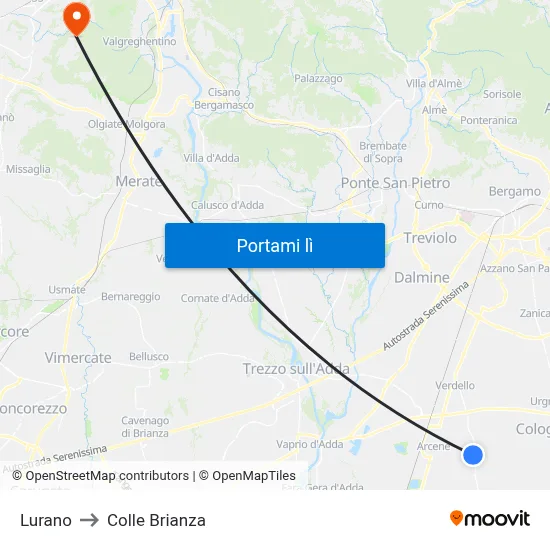 Lurano to Colle Brianza map