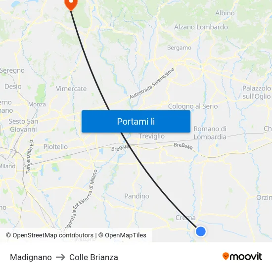 Madignano to Colle Brianza map