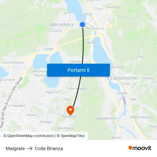 Malgrate to Colle Brianza map