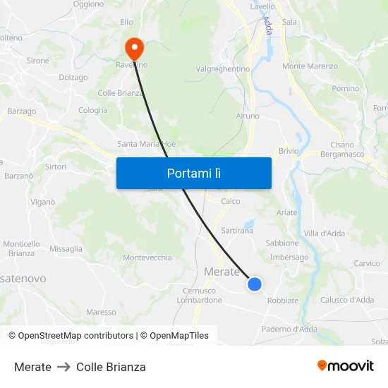 Merate to Colle Brianza map