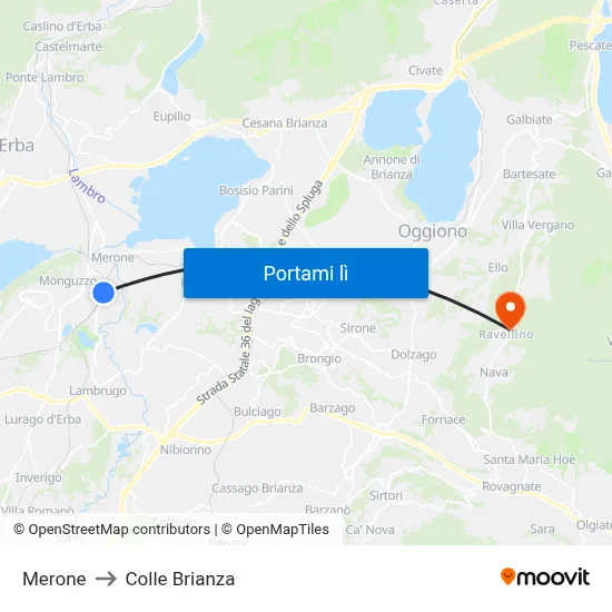 Merone to Colle Brianza map