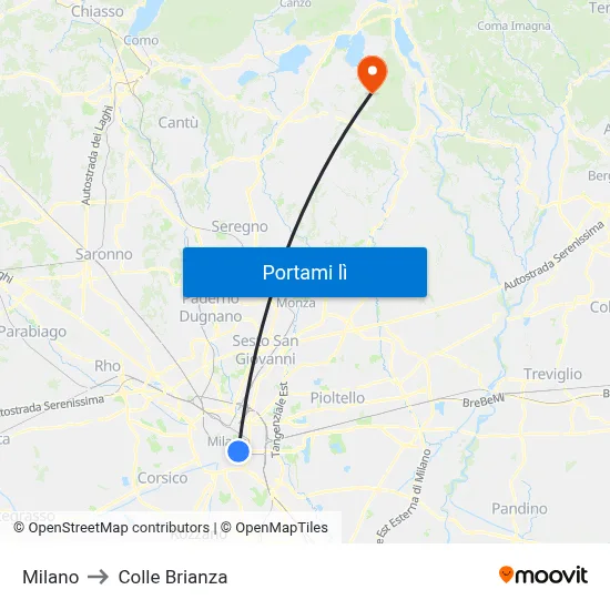 Milano to Colle Brianza map