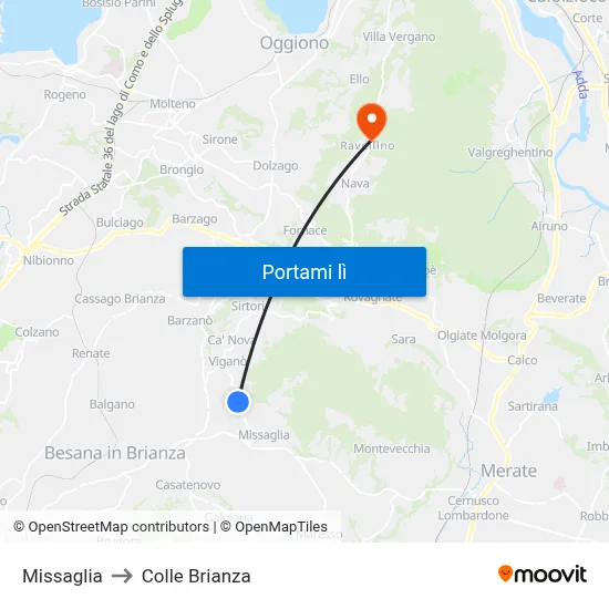 Missaglia to Colle Brianza map