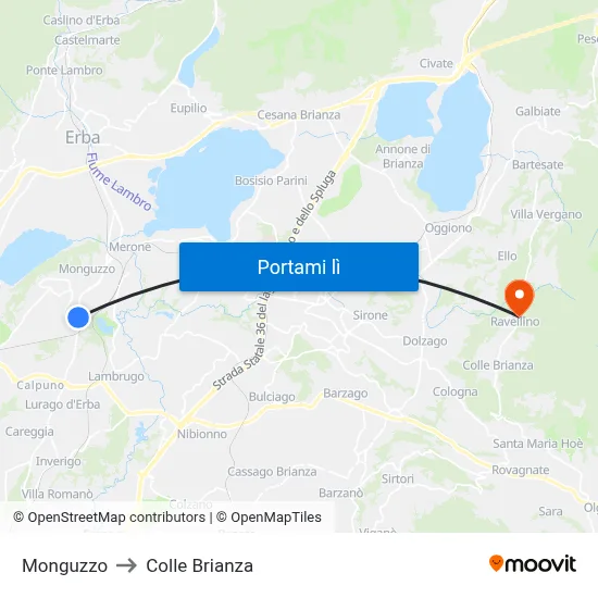 Monguzzo to Colle Brianza map