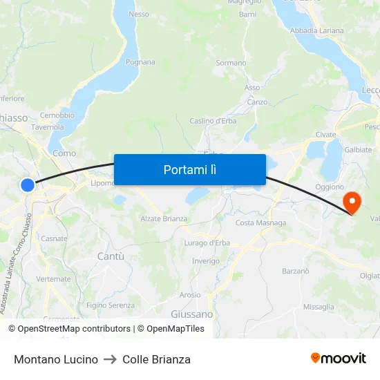 Montano Lucino to Colle Brianza map