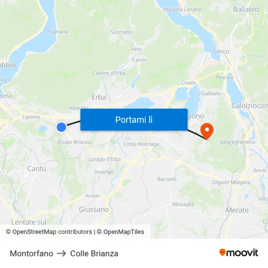 Montorfano to Colle Brianza map