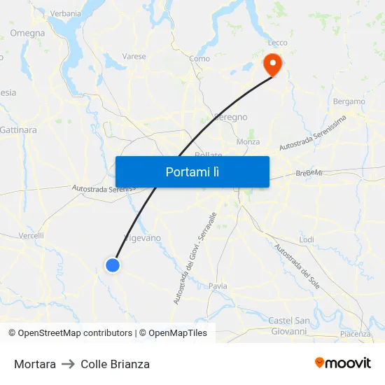 Mortara to Colle Brianza map