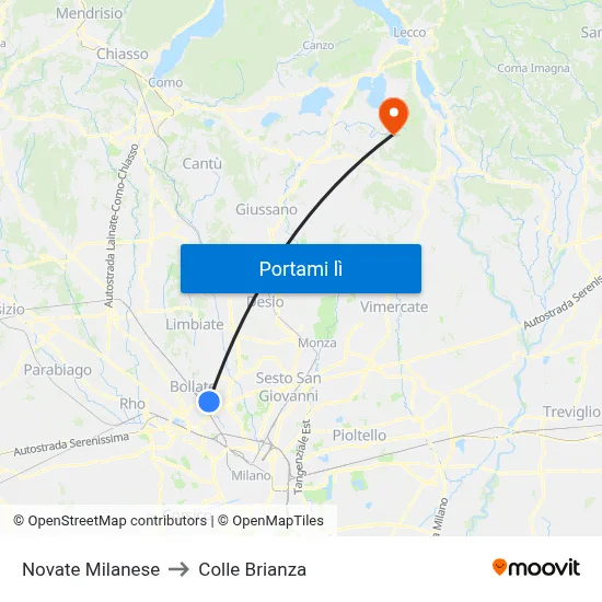 Novate Milanese to Colle Brianza map
