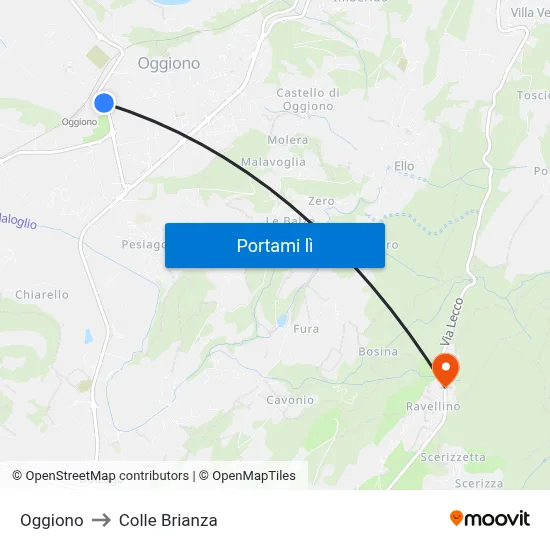 Oggiono to Colle Brianza map