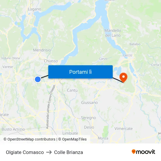 Olgiate Comasco to Colle Brianza map