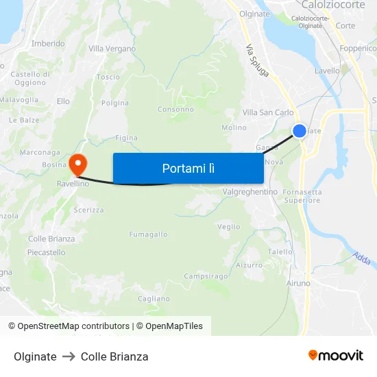 Olginate to Colle Brianza map