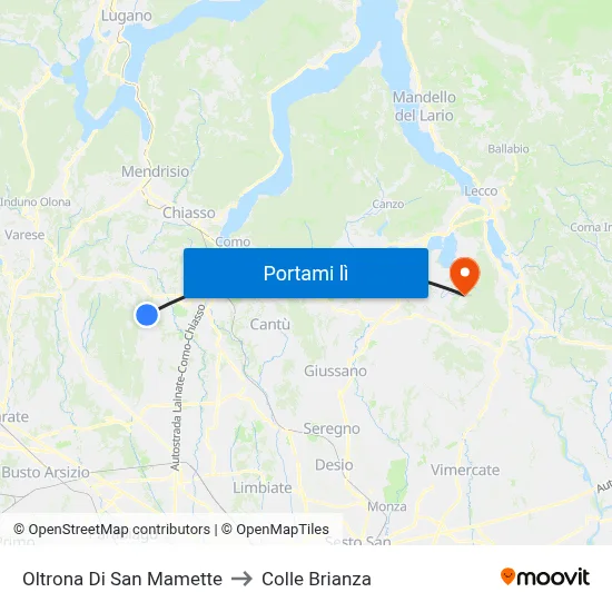 Oltrona Di San Mamette to Colle Brianza map