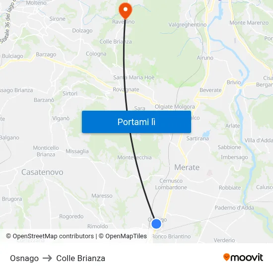 Osnago to Colle Brianza map