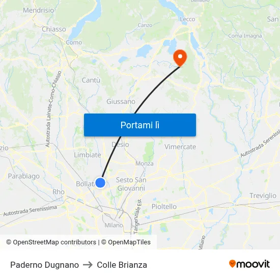 Paderno Dugnano to Colle Brianza map