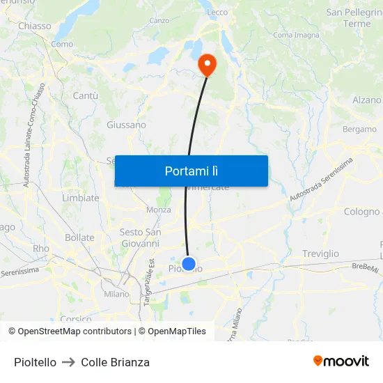 Pioltello to Colle Brianza map