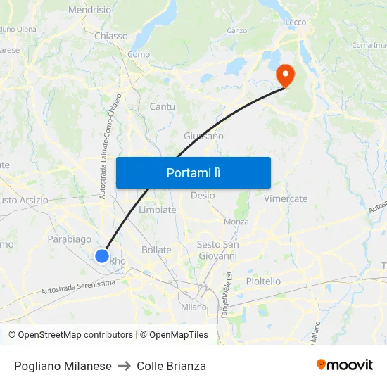 Pogliano Milanese to Colle Brianza map
