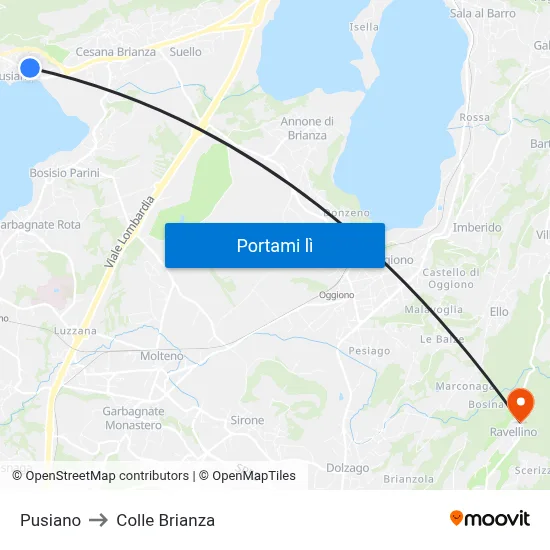 Pusiano to Colle Brianza map