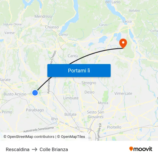 Rescaldina to Colle Brianza map