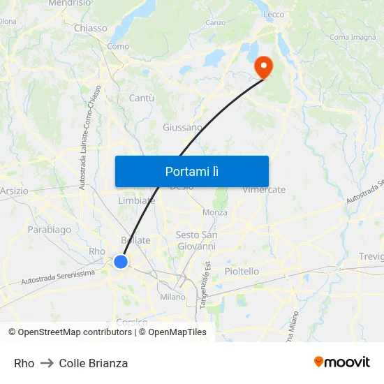 Rho to Colle Brianza map