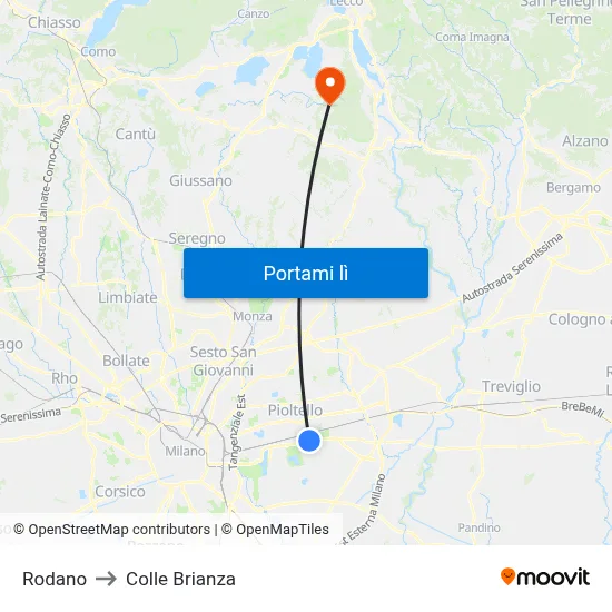 Rodano to Colle Brianza map