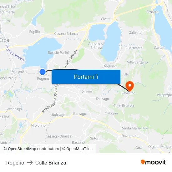 Rogeno to Colle Brianza map