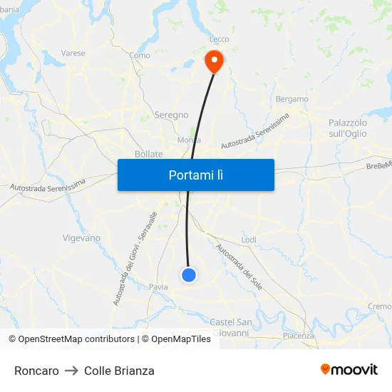 Roncaro to Colle Brianza map