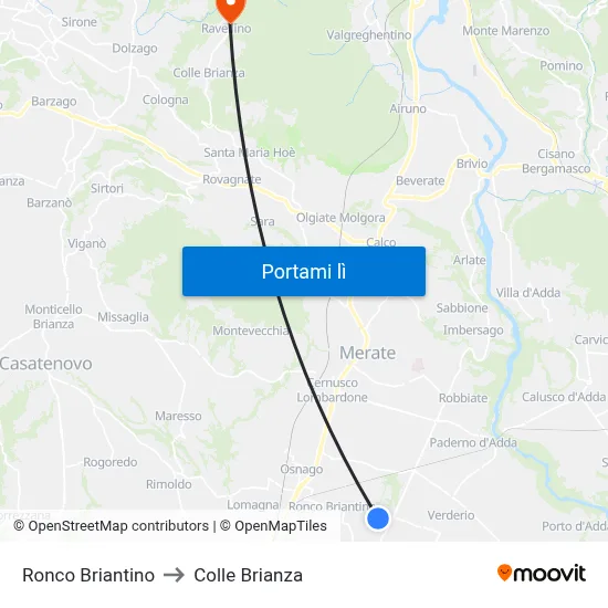 Ronco Briantino to Colle Brianza map