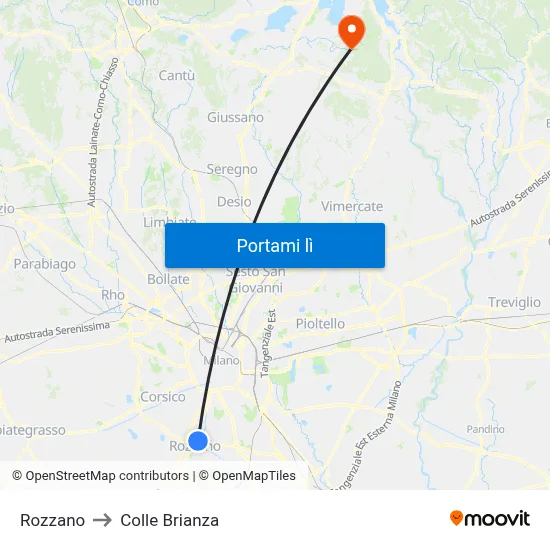 Rozzano to Colle Brianza map