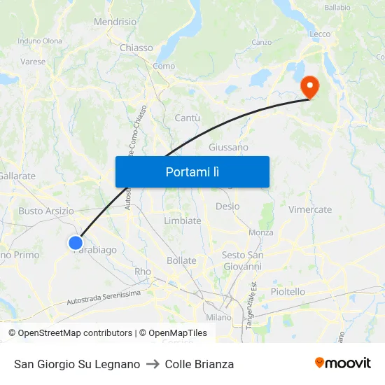 San Giorgio Su Legnano to Colle Brianza map
