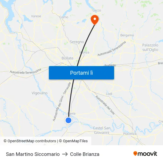 San Martino Siccomario to Colle Brianza map