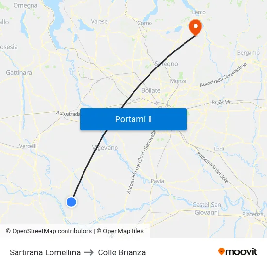 Sartirana Lomellina to Colle Brianza map