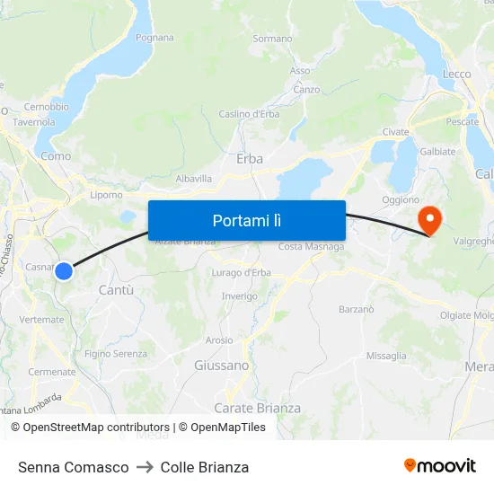 Senna Comasco to Colle Brianza map