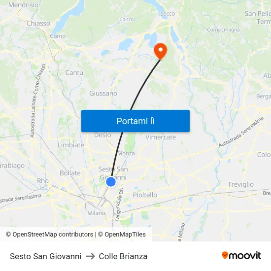 Sesto San Giovanni to Colle Brianza map