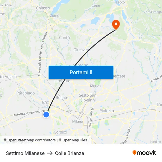 Settimo Milanese to Colle Brianza map