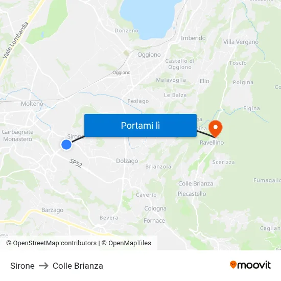 Sirone to Colle Brianza map