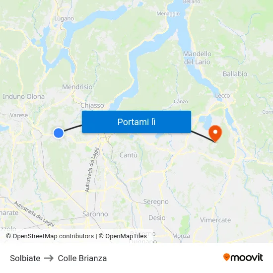 Solbiate to Colle Brianza map