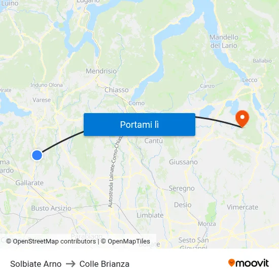 Solbiate Arno to Colle Brianza map
