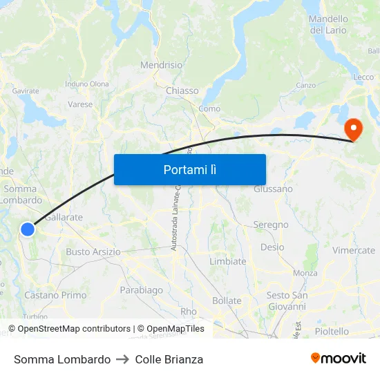 Somma Lombardo to Colle Brianza map