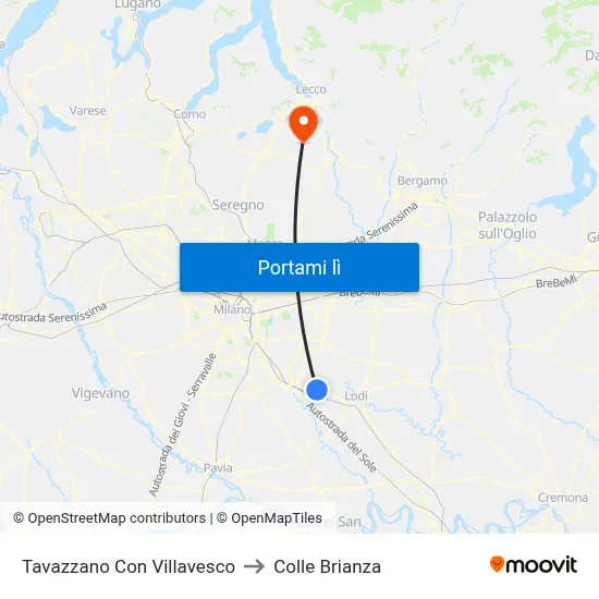 Tavazzano Con Villavesco to Colle Brianza map