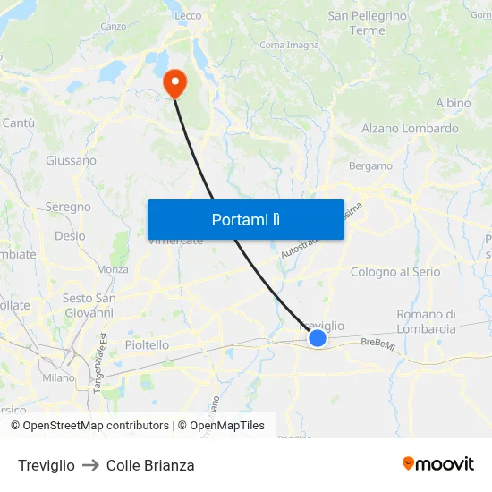 Treviglio to Colle Brianza map