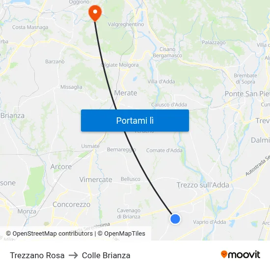 Trezzano Rosa to Colle Brianza map
