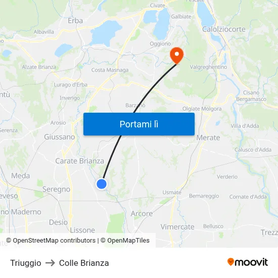 Triuggio to Colle Brianza map