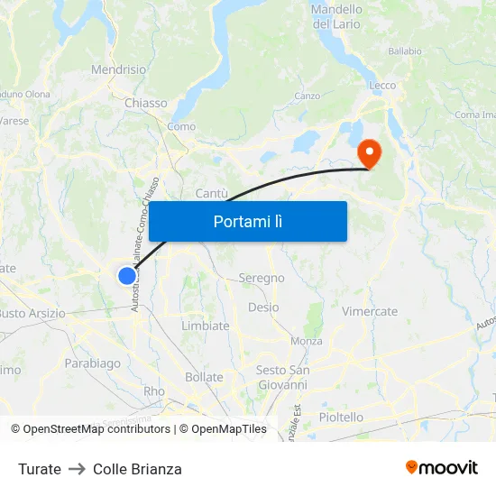 Turate to Colle Brianza map