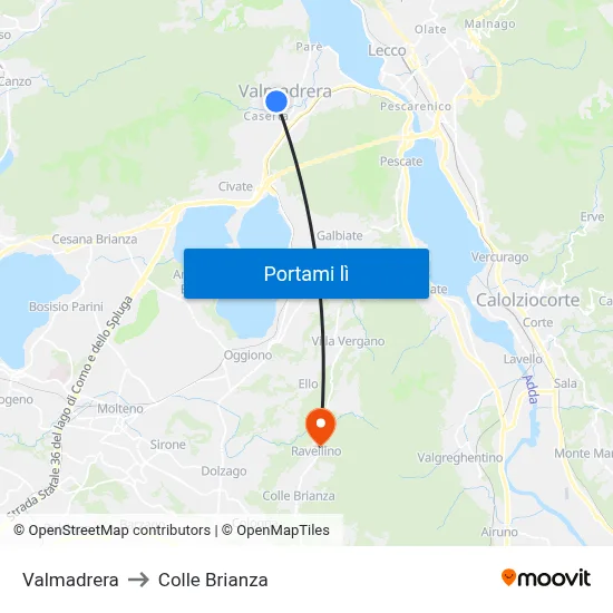 Valmadrera to Colle Brianza map