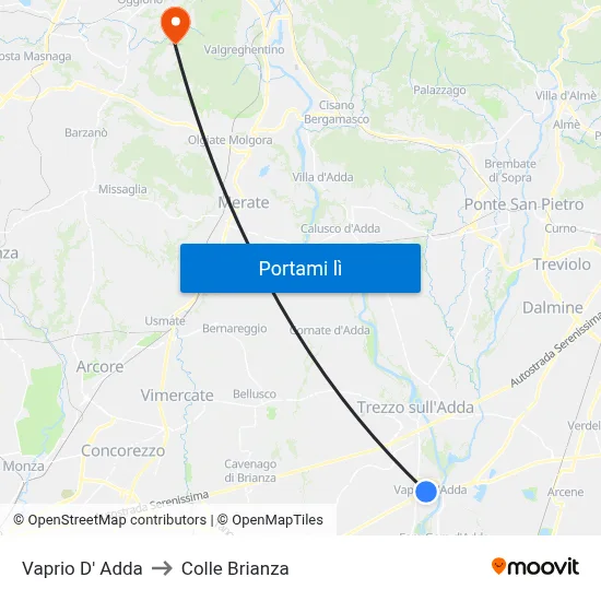 Vaprio D' Adda to Colle Brianza map