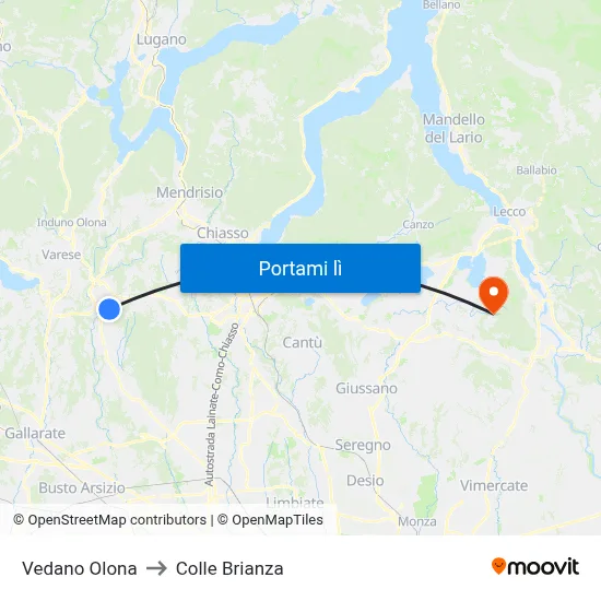 Vedano Olona to Colle Brianza map