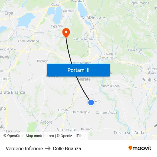 Verderio Inferiore to Colle Brianza map